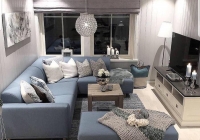 Sofa góc nỉ màu xanh nhạt SG006