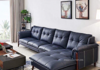 Sofa góc phòng khách da màu xanh SD018